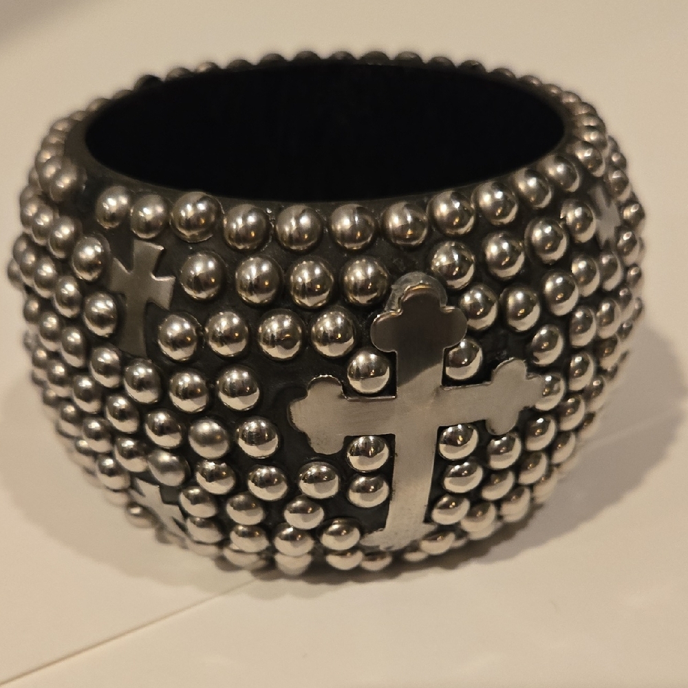 Studded Black and Silver Cross Bracelet